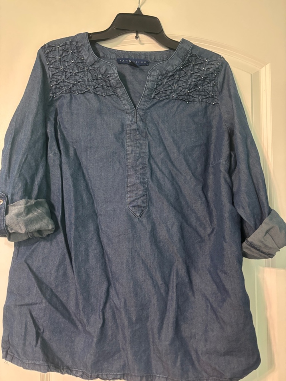 Bandolino Blue Embellished Chambray Blouse